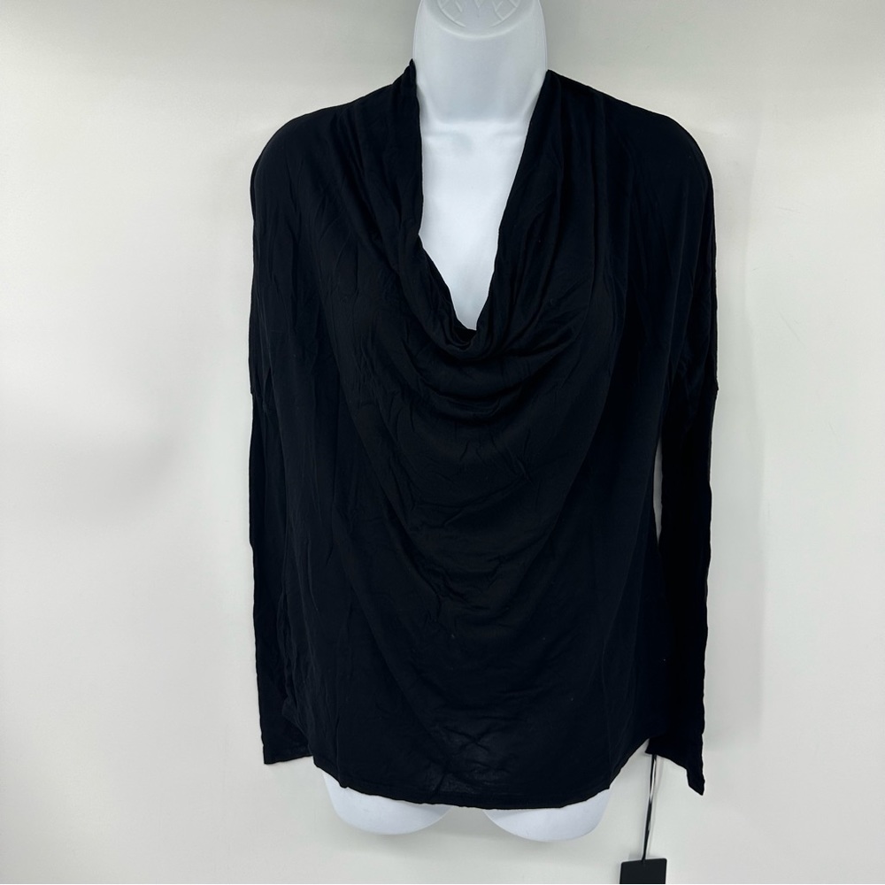 Michael Lauren Randi Black Cowl Neck Drop Shoulder Long Sleeve Tee Size Small